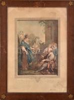 Charles André van Loo (Carle van Loo, 1705-1765), Carlo Antonio Porporati (1741-1816) metszése: Hermine et le berger. Akvarellel színezett rézmetszet. Kissé foltos. Dekoratív, sarkaiban fém veretekkel díszített, kissé sérült, üvegezett fakeretben, 53×38 cm