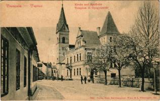 Trencsénteplic, Trencianske Teplice; templom és gyógyszertár, vendéglő. Hans Nachbargauer / Kirche und Apotheke / church and pharmacy, restaurant