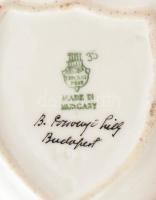 Régi Zsolnay tálka, kézzel festett, kopott, jelzett: "B. Pozsonyi Lilly Budapest", 10x8 cm
