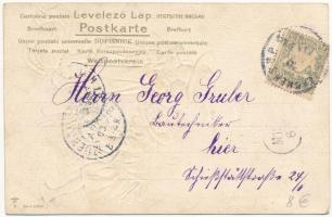 1903 Children art postcard, girls with dolls. Emb. litho (ázott / wet damage)