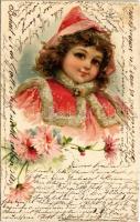 1900 Children art postcard. Floral, litho (EK)