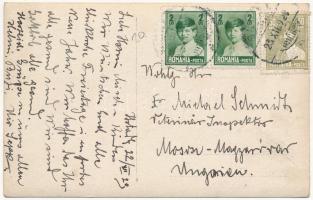 1929 Nagyszeben, Hermannstadt, Sibiu; Graf Zeppelin LZ 127-es típusú léghajó a város fölött / Graf Z...