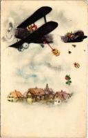 1943 Children art postcard, airplane. HWB Ser. 4180. (EK)