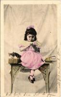 1903 Children art postcard, girl with cat. E.S.D. Serie 1045. (EK)