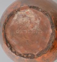 Gádor István (1891-1984): Art deco váza Korongozott kerámia, narancssárga, barna , lefolyó (ún. coul...