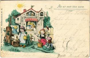 1898 (Vorläufer) Als wir noch klein waren / Children art postcard. Max Sinz Künstlerpostkarte Nr. 15. s: Oskar Pletsch (vágott / cut)