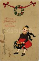 1909 Herzlichen Glückwunsch zum Namenstage! / Name Day greeting art postcard. litho (fl)