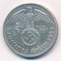 Német Harmadik Birodalom 1938A 5M Ag "Hindenburg" T:2 patina German Third Reich 1938A 5 Ma...