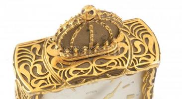 Emes bronz asztali óra, mechanikus szerkezettel, működik, m: 13 cm