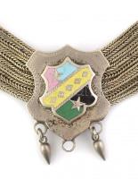 Ezüst (Ag) óralánc, zománcozott címeres motívummal, jelzett, h: 24 cm, nettó: 50g