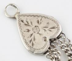 Ezüst (Ag) óralánc, vésett, szív motívumokkal, jelzett, h: 30 cm, nettó: 28g