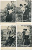 6 db RÉGI romantikus motívum képeslap vegyes minőségben: szerelmes páros sorozat / 6 pre-1908 romantic motive postcards in mixed quality: couples in love series