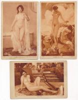 3 db régi erotikus akt művész képeslap vegyes minőségben / 3 pre-1945 erotic art postcards in mixed quality