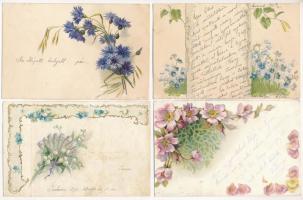 30 db RÉGI virágos litho üdvözlőlap vegyes minőségben / 30 pre-1920 litho flower greeting cards in mixed quality