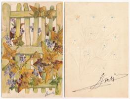 30 db RÉGI virágos litho üdvözlőlap vegyes minőségben / 30 pre-1920 litho flower greeting cards in m...