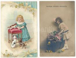 28 db RÉGI hosszú címzéses gyerek motívum képeslap vegyes minőségben / 28 pre-1910 children motive postcards in mixed quality