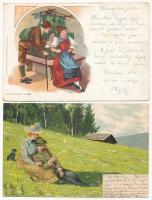 12 db RÉGI hosszú címzéses motívum képeslap: romantikus udvarlós / 12 pre-1910 motive postcards: romantic couples