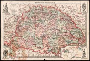 cca 1930 Magyarország politikai térképe az irredenta szobrokkal 27x42 cm