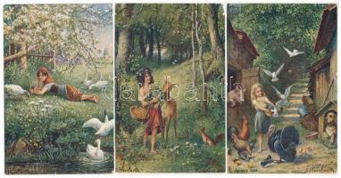 3 db RÉGI mese motívumlap, vegyes minőség / 3 pre-1903 fairy tale motive cards, mixed quality (Herrfurth)