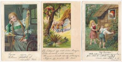 3 db RÉGI litho mese motívumlap, vegyes minőség / 3 pre-1903 litho fairy tale motive cards, mixed quality