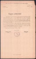 1911 Örményszékes (Armény / Armeni, Erdély), Kegyes Jóltevőnk!, lelkészi felhívás a község javára való gyűjtésre, bélyegzővel, kis lapszéli szakadásokkal, 34x21 cm
