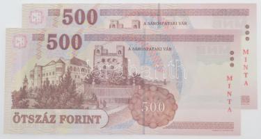 2001. 500Ft (2x) sorszámkövetők, piros "MINTA" felülbélyegzéssel, alacsony "EA 000011...