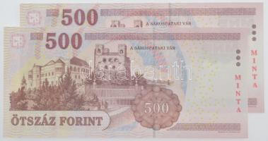 2007. 500Ft (2x) sorszámkövetők, piros "MINTA" felülbélyegzéssel, alacsony "EA 000017...