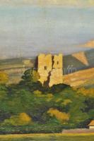 Ibos (?) Károly jelzéssel, XX. sz. első fele: Diósgyőri várrom. Olaj, vászon. Dekoratív, sérült fake...