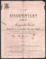 1874 Nagyszombat vegyes vallású iskolájának bizonyítványa Mózes-vallású diák számára