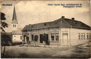 Mezőbánd, Band, Bandorf; Főtér, Hangya fogyasztási szövetkezet üzlete, főszolgabírói hivatal, templom / main square, cooperative shop, court, church + "1940 Marosvásárhely visszatért" So. Stpl (EK)