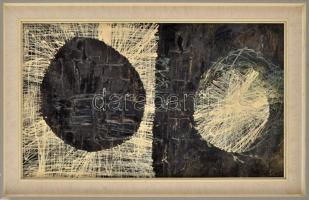 Rác András (1926-2013): Fekete-fehér. Hidegzománc, farost, jelezve jobbra lent (halványan), fakeretben, 30×49 cm