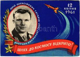 Yuri Alekseyevich Gagarin, Soviet pilot and cosmonaut. Travelling in the Vostok 1 capsule, Gagarin completed one orbit of Earth on 12 April 1961. (vágott / cut)