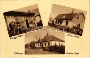 1941 Középapsa, Strední Apsa; állami és román iskola, Hangya szövetkezet üzlete és saját kiadása / cooperative shop, schools (EK)