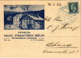 1938 Tátralomnic, Tatranská Lomnica (Magas-Tátra, Vysoké Tatry); Pension MUDr. Frantisek Belín / szálloda / hotel (EK)