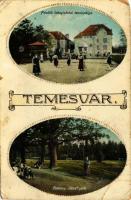 1916 Temesvár, Timisoara; Felsőbb leányiskolai teniszpálya, teniszező lányok, Ferenc József park / girl school, tennis court, park + K.u.K. Garnisonsspital Nr. 21. Krankenabteilung (vágott / cut)