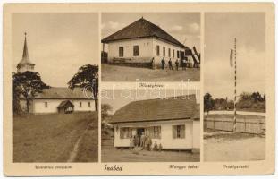 1943 Szabéd, Sabed (Maros); Községháza, Országzászló, Unitárius templom, Hangya üzlet és sjaát kiadása / town hall, Hungarian country flag, church, cooperative shop (Rb)