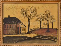 Nemes Lampérth J 1917 jelzéssel: Városszéle. Tus, akvarell, papír. Üvegezett fakeretben. 24,5x22,5 cm.