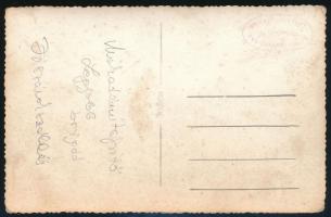 cca 1950 Jászárokszállás, "Legjobb makadámútépítő brigád" (Rákosi-időszak), csoportkép, há...