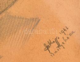 Olvashatatlan jelzéssel: Katonaportré, 1942, Bustyaháza, Kárpátalja (Máramaros). Ceruza, papír, kart...