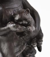 Bogatireva jelzéssel: Lány, macskával. Öntöttvas. 1957. 30 cm