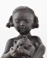 Bogatireva jelzéssel: Lány, macskával. Öntöttvas. 1957. 30 cm