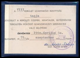 1975 Bp., Szakszervezetek Budapesti Tanácsa által kiállított igazolvány