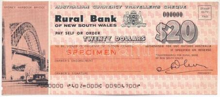 Ausztrália / Új Dél-Wales DN 20$ értékű minta csekk 000000 sorszámmal T:III Australia / New South Wales ND 20 Dollars specimen cheque with 000000 serial number C:F