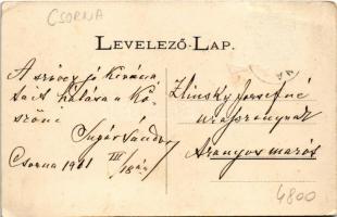 1911 Csorna, Súgár Lak, kerti törpék. Sugár Sándor levele a hátoldalon (Rb)