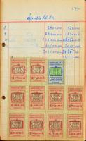 1945-1946 Budapesti forgalmi adó könyv több száz adóbélyeggel / Sales tax book with hundreds of sale...