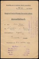 1912 Berlini Egyetem leckekönyve magyar személy részére