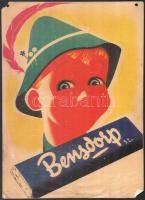 Bensdorp csokoládé reklám plakát, ofszet, papír, XX. sz. közepe. Kartonra kasírozva, sérült, kopott. 38x27,5 cm