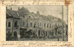 1905 Szekszárd, új épületek, Márkus Testvérek, Glantz Miksa és Müller Testvérek üzlete, Molnár könyv...