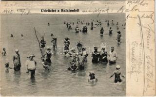 1905 Balaton, Üdvözlet a Balatonból. Strand, fürdőzők