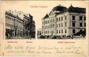 1900 Békéscsaba, Csaba; Járásbíróság, színház, Rudolf főgimnázium, Löffler Ignác üzlete